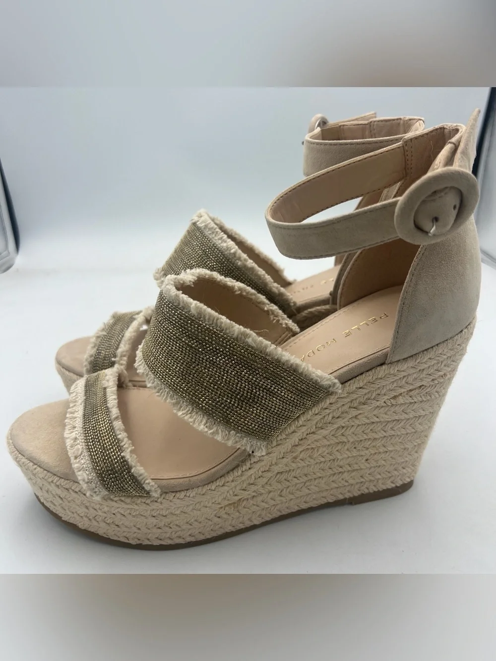 Pelle Moda Espadrille Suede Platform Wedge Sandals Woven Straps  Size 8.5M NEW